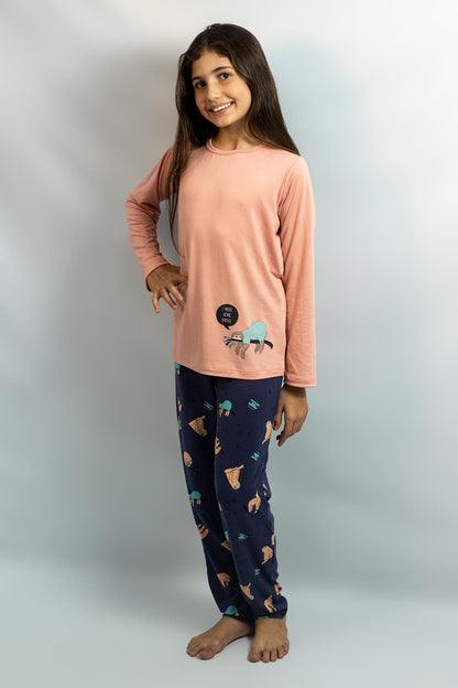 PIJAMA INVERNO FEMININO INFANTIL MANGA LONGA - PREGUIÇA MARINHO ref.2077