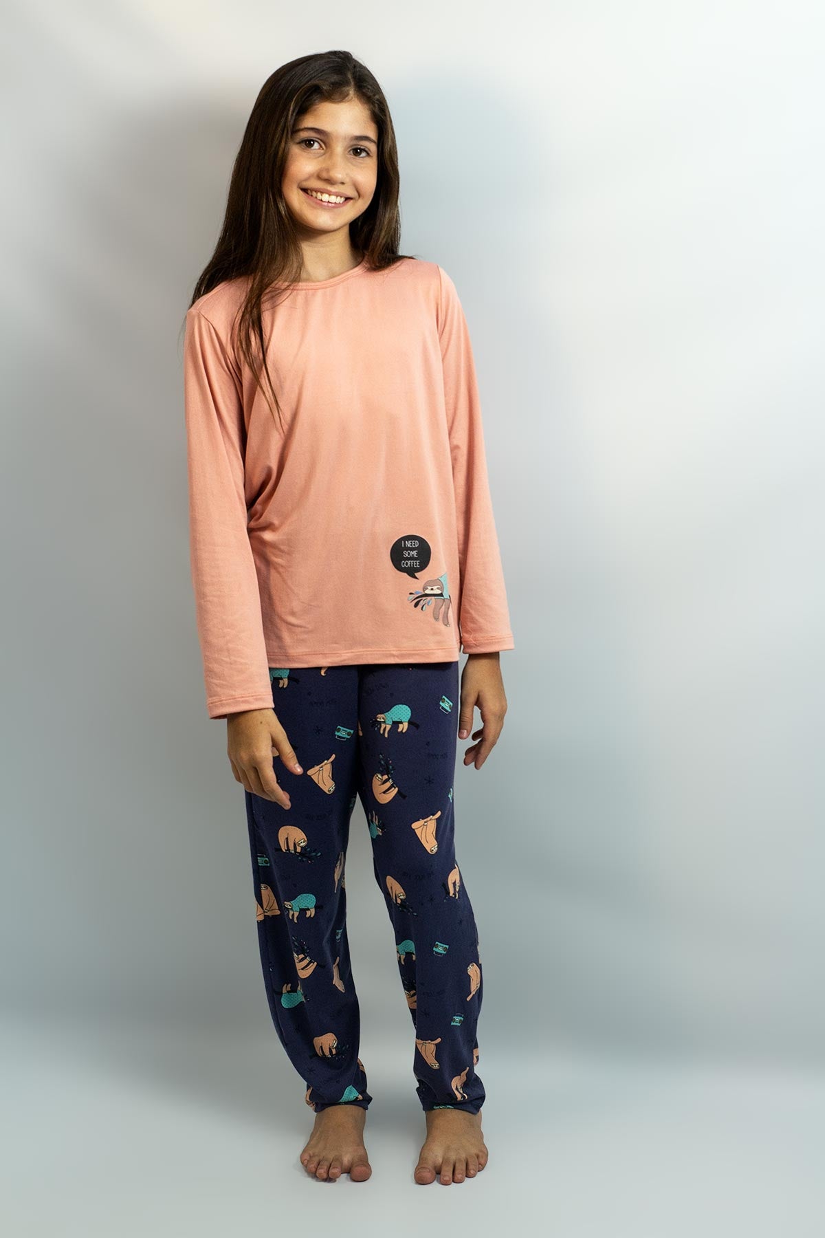 PIJAMA INVERNO FEMININO INFANTIL MANGA LONGA - PREGUIÇA MARINHO ref.2077