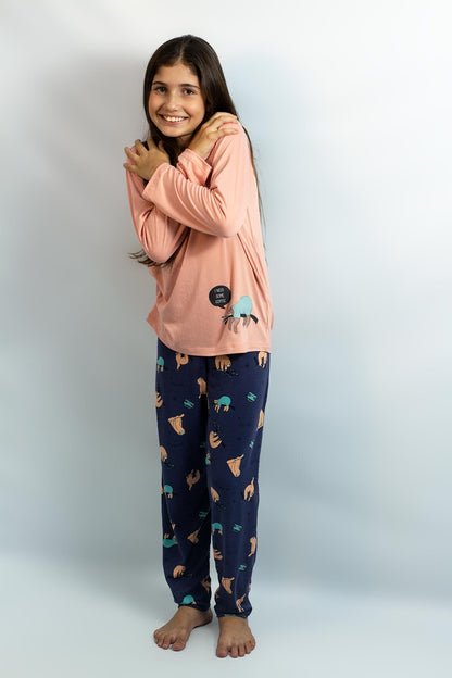 PIJAMA INVERNO FEMININO INFANTIL MANGA LONGA - PREGUIÇA MARINHO ref.2077