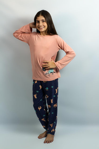 PIJAMA INVERNO FEMININO INFANTIL MANGA LONGA - PREGUIÇA MARINHO ref.2077