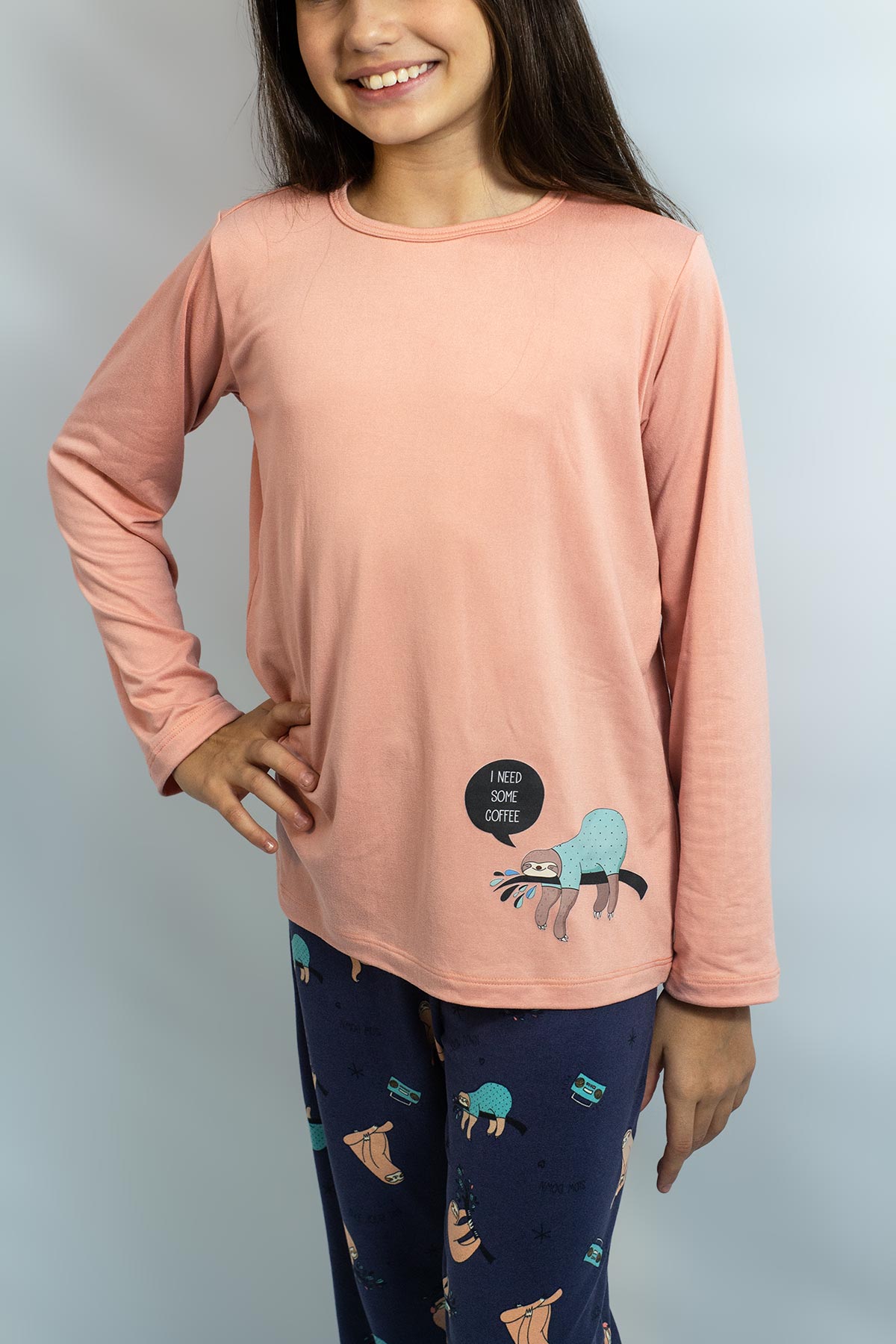 PIJAMA INVERNO FEMININO INFANTIL MANGA LONGA - PREGUIÇA MARINHO ref.2077